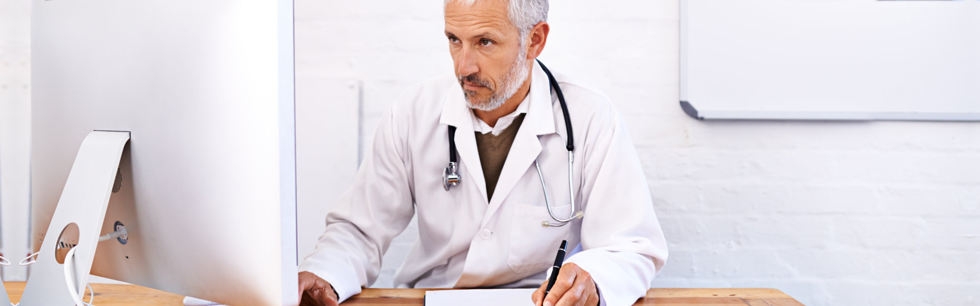Medical staff works on computer